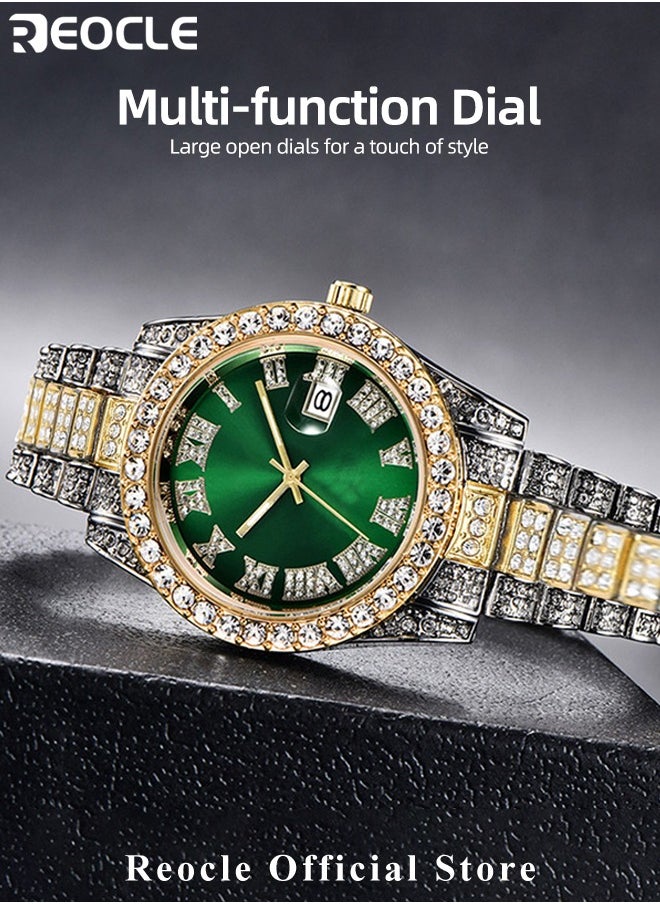 REOCLE - New Women's Watch Full Diamond Roman Scale Calendar Fashionable Women's Watch Quartz Watch - Image 1