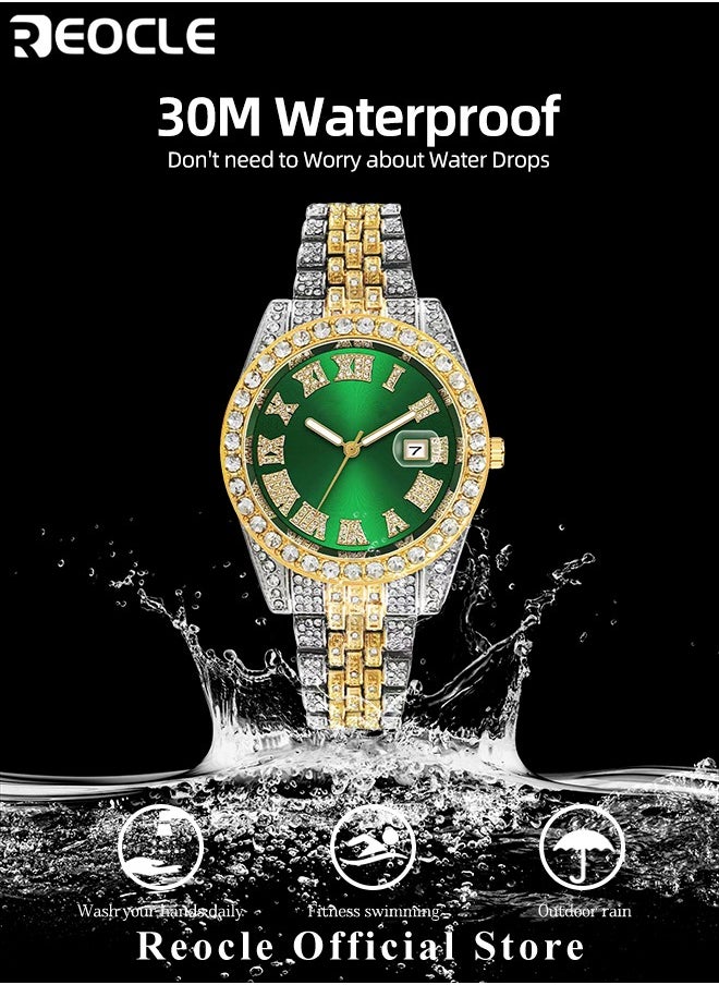 REOCLE - New Women's Watch Full Diamond Roman Scale Calendar Fashionable Women's Watch Quartz Watch - Image 1