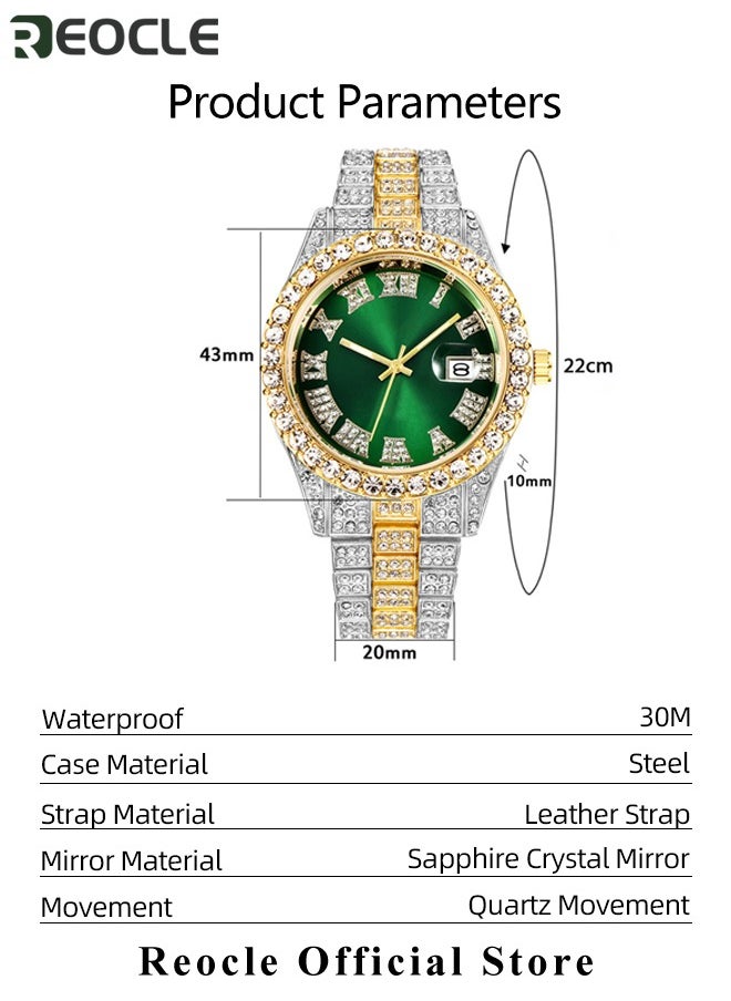 REOCLE - New Women's Watch Full Diamond Roman Scale Calendar Fashionable Women's Watch Quartz Watch - Image 1