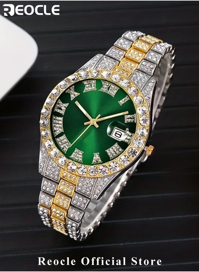REOCLE - New Women's Watch Full Diamond Roman Scale Calendar Fashionable Women's Watch Quartz Watch - Image 1