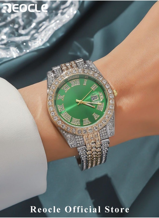 REOCLE - New Women's Watch Full Diamond Roman Scale Calendar Fashionable Women's Watch Quartz Watch - Image 1