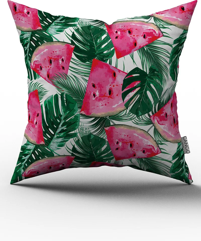كانغو هوم Green Pink Tropical and Watermelon Patterned Digital Printed Double Sided Throw Pillow Cover - OTYK502-CT