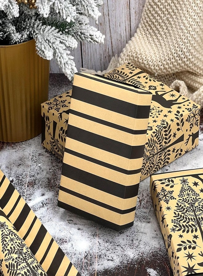 EWES Kraft Christmas Wrapping Paper Brown Black Rolls Vintage Reindeer Tree Thick Aesthetic Elegant Gift Wrap Sheets Retro Rustic Heavy Duty Reversible Neutral Recyclable Total 28.5sq.ft - Image 5