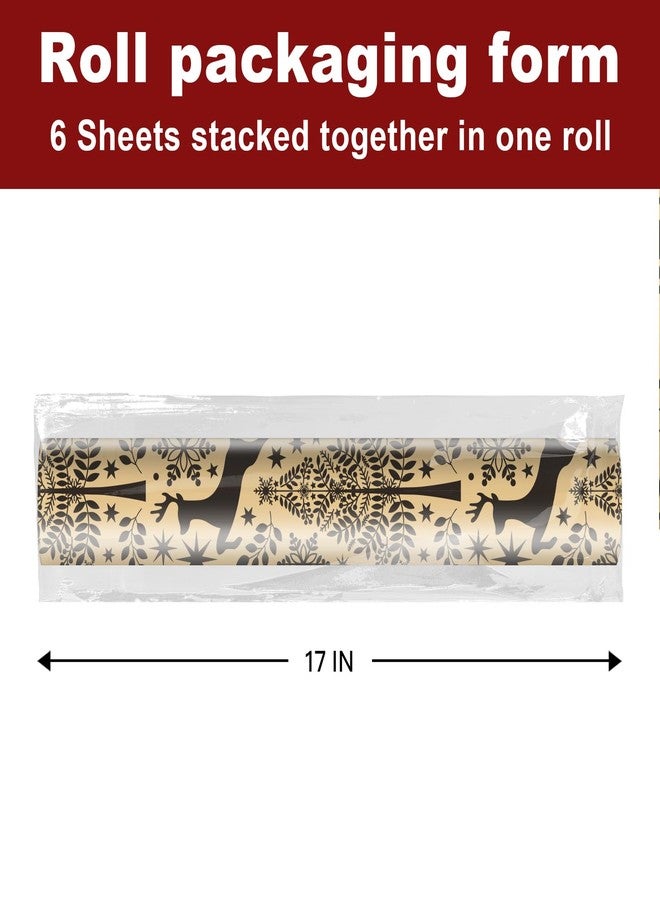 EWES Kraft Christmas Wrapping Paper Brown Black Rolls Vintage Reindeer Tree Thick Aesthetic Elegant Gift Wrap Sheets Retro Rustic Heavy Duty Reversible Neutral Recyclable Total 28.5sq.ft - Image 2