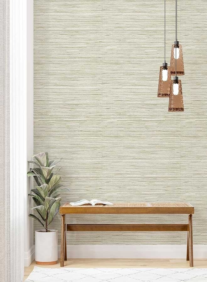 RAWAID Beige Textured Grasscloth Peel and Stick Wallpaper 17.7"x197" Neutral Faux Grassweave Wallpaper Waterproof Self Adhesive Removable Wallpaper Mural for Home Decor Bedroom Kitchen Cabinet - Image 1