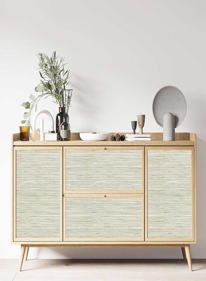 RAWAID Beige Textured Grasscloth Peel and Stick Wallpaper 17.7"x197" Neutral Faux Grassweave Wallpaper Waterproof Self Adhesive Removable Wallpaper Mural for Home Decor Bedroom Kitchen Cabinet - Image 2