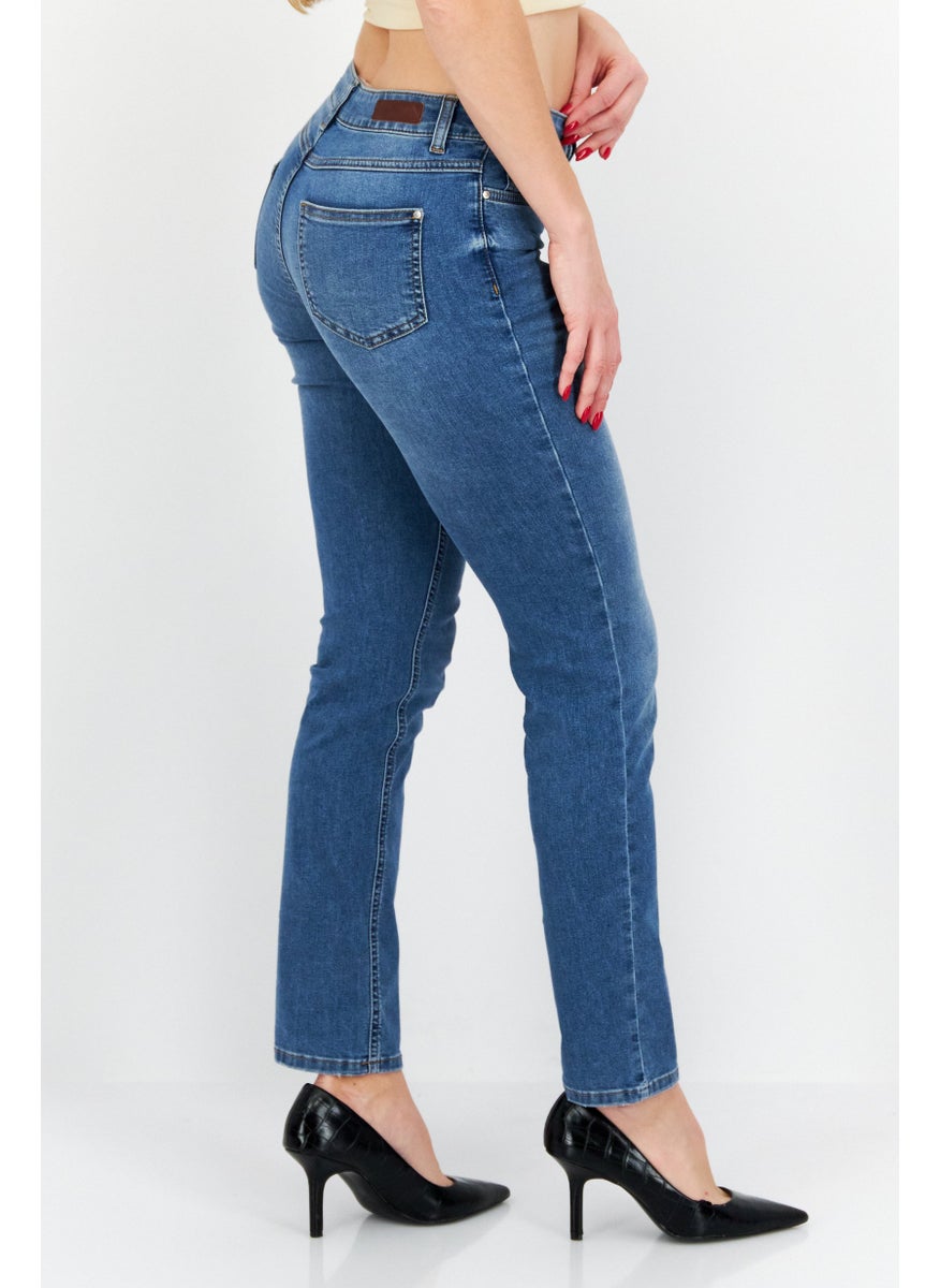 Zero Women Slim Fit Washed Denim Jeans, Blue  - Image 2