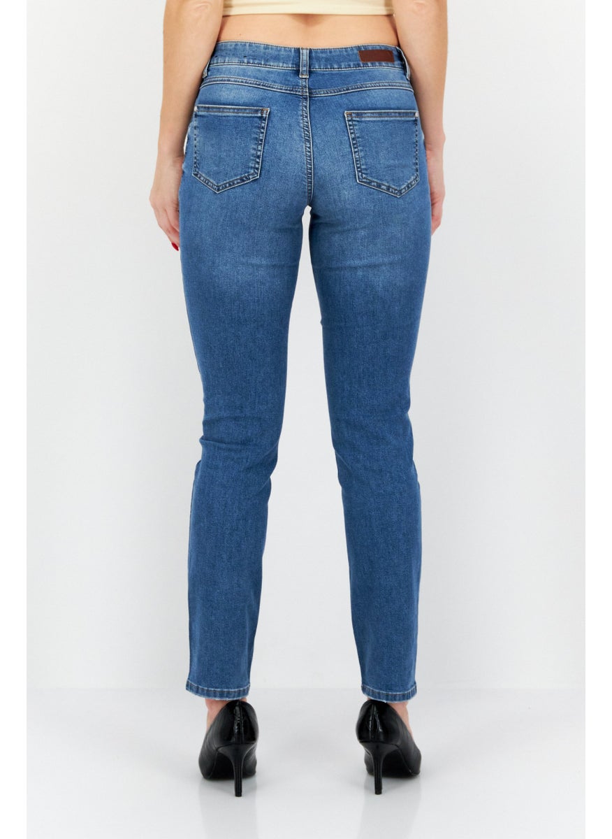 Zero Women Slim Fit Washed Denim Jeans, Blue  - Image 4
