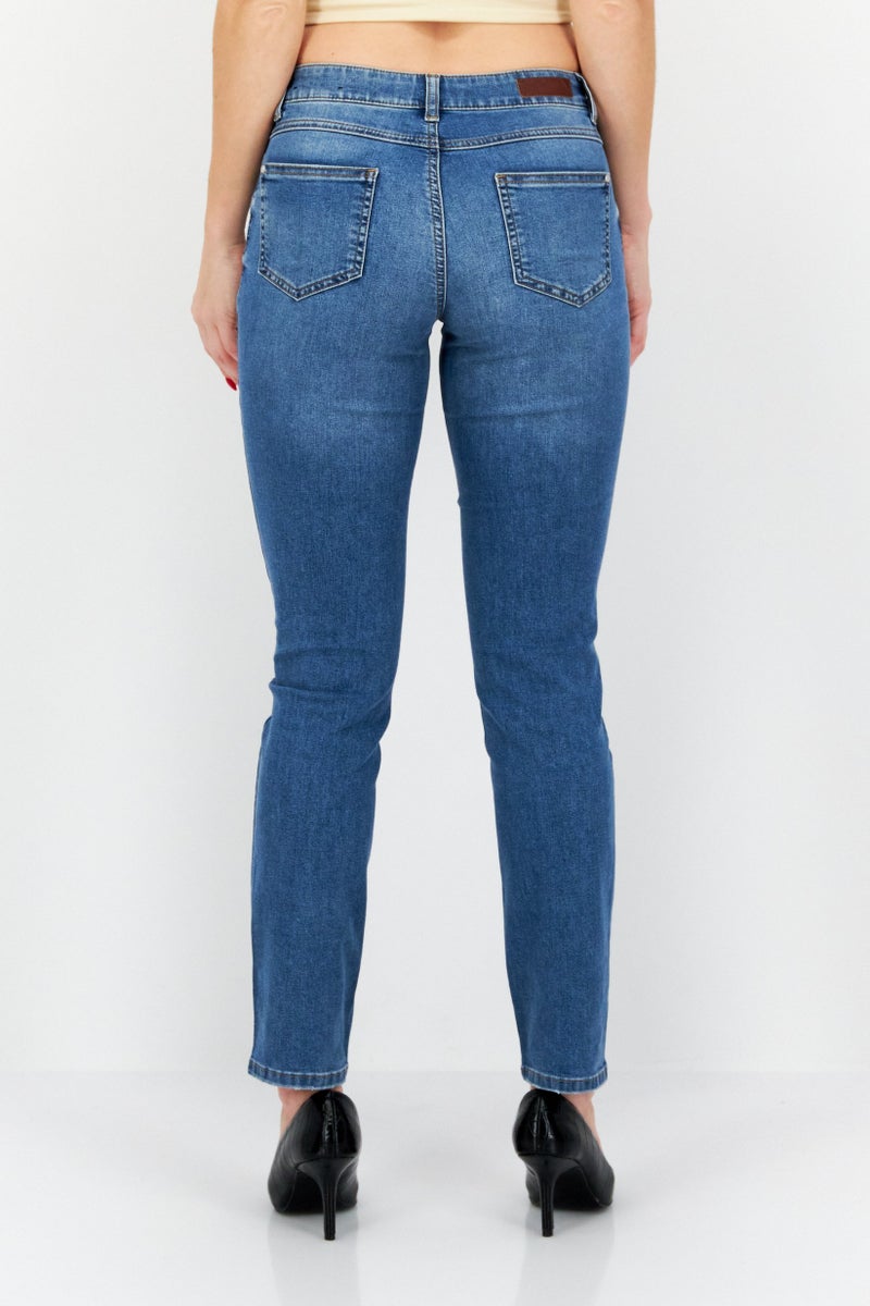 Zero Women Slim Fit Washed Denim Jeans, Blue - Image 4