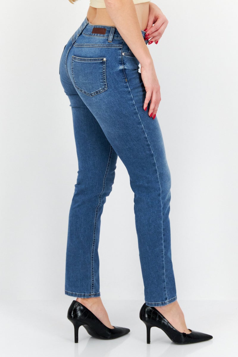 Zero Women Slim Fit Washed Denim Jeans, Blue - Image 4