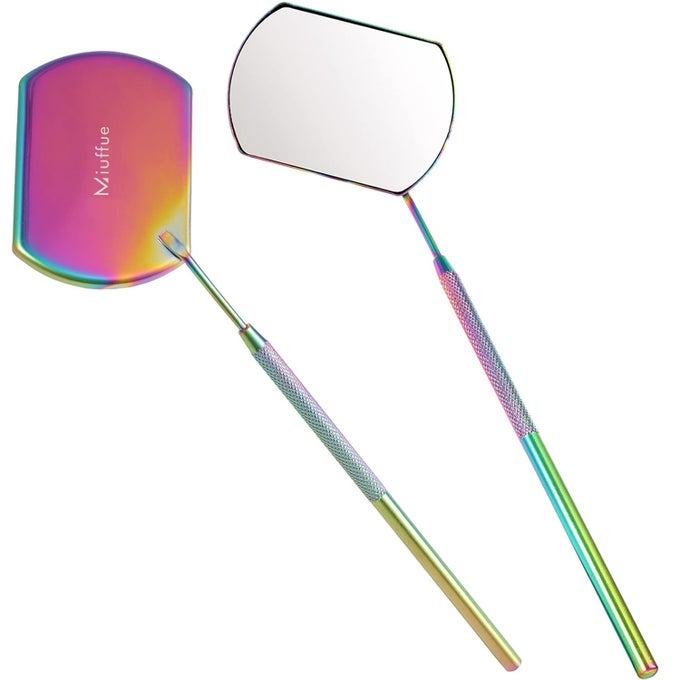 LASH MIRROR FOR EYELASH EXTENSIONS 60MM EXTRA LARGE EYELASH MIRROR DETACHABLE STAINLESS STEEL MAKEUP MIRRORRAINBOW COLOR