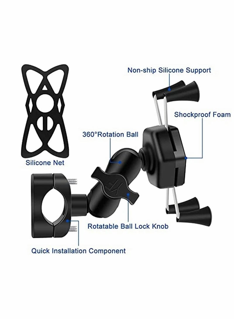 Y&D Bike Phone Holder, Bicycle Motorcycle Mount Stainless Universal Fit on Stroller, for Motorbike, 360 Degree Rotation (Black) - Image 2