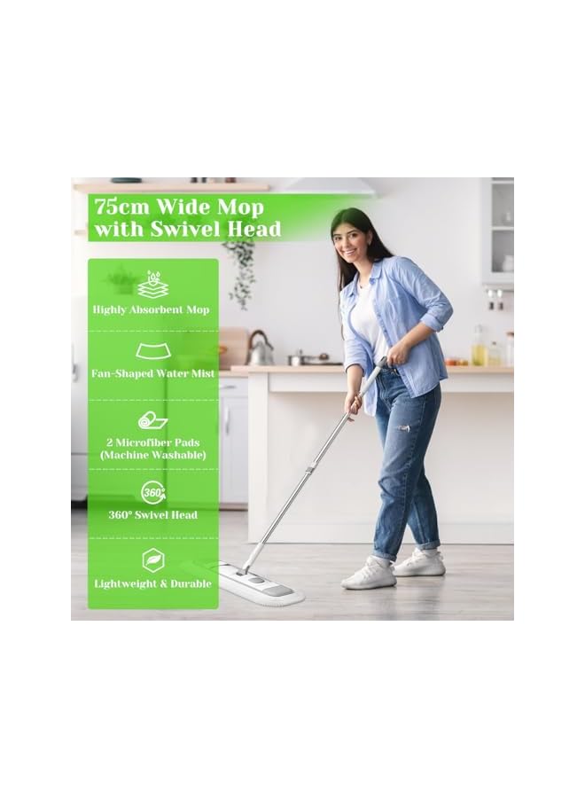 PROMASS 75cm Flat Mop, 360° Rotating Floor Mop Large Microfiber Flat Mop Large Wet Dry Dust Mop Household Floor Cleaning Tool with 2 Reusable Pads Stainless Steel Handle for Hardwood Tiles Sweeper Cleaner - Image 2