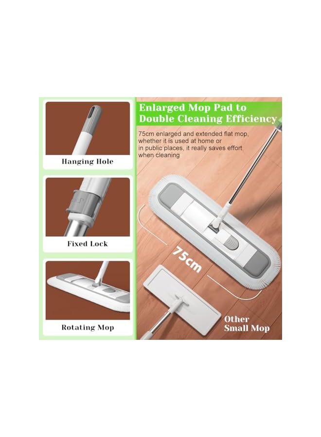 PROMASS 75cm Flat Mop, 360° Rotating Floor Mop Large Microfiber Flat Mop Large Wet Dry Dust Mop Household Floor Cleaning Tool with 2 Reusable Pads Stainless Steel Handle for Hardwood Tiles Sweeper Cleaner - Image 4