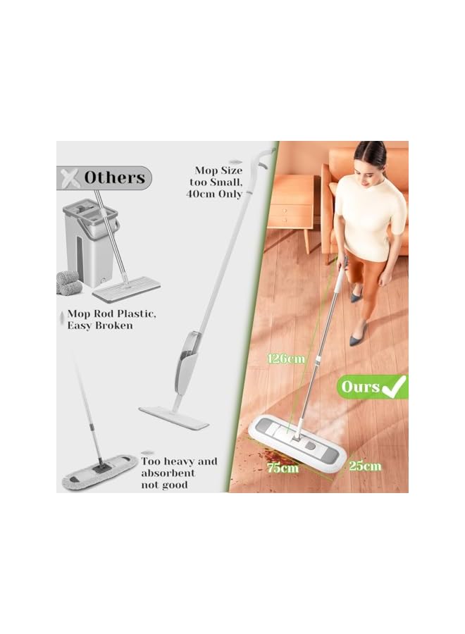 PROMASS 75cm Flat Mop, 360° Rotating Floor Mop Large Microfiber Flat Mop Large Wet Dry Dust Mop Household Floor Cleaning Tool with 2 Reusable Pads Stainless Steel Handle for Hardwood Tiles Sweeper Cleaner - Image 5