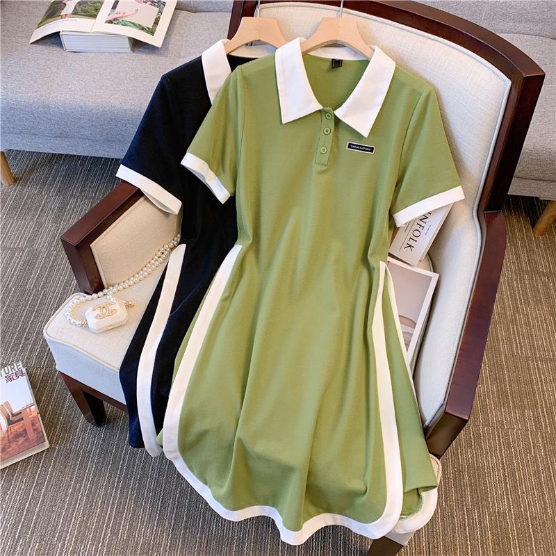 M-5XL Slimming Plus Size A-Line Polo Dress for Women Black - Image 4