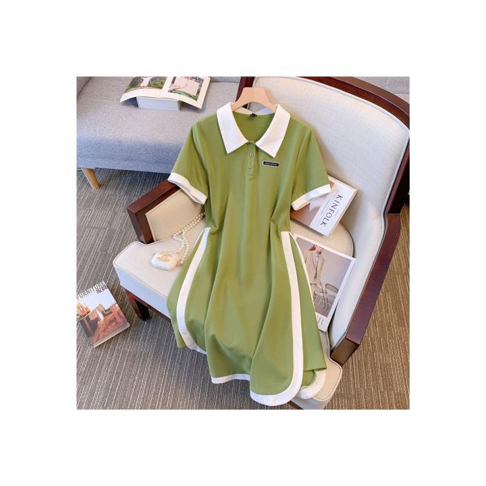 M-5XL Slimming Plus Size A-Line Polo Dress for Women Black - Image 2