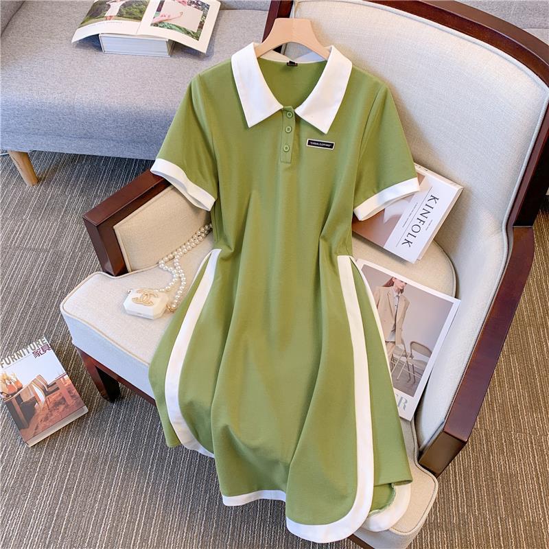 M-5XL Slimming Plus Size A-Line Polo Dress for Women Black - Image 3