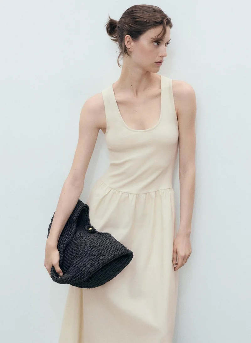 MANGO Combined Fabric Flared Dress