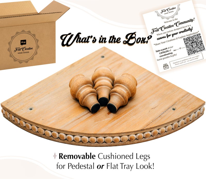 Felt Creative Home Goods Farmhouse Corner Shelf Stand [with Removable Feet] - Bathroom Countertop Organizer, Decorative Tray Riser, Beaded Wooden Tray, Corner Tray Plant Stand, Coffee Bar Organizer for Kitchen Countertop - Image 4