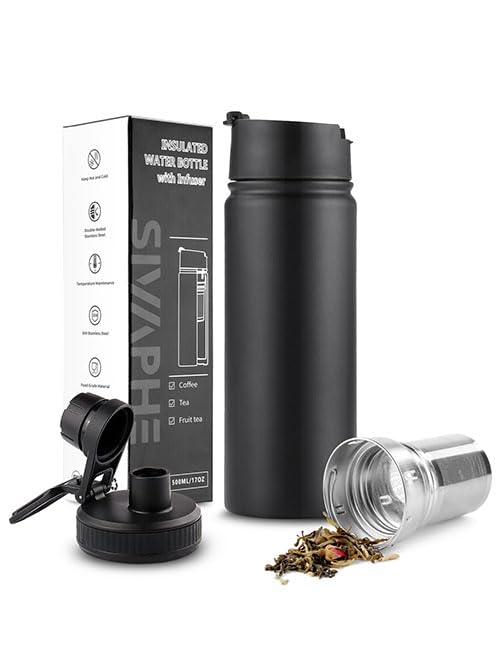 Tea Infuser Bottle With Removable Loose Leaf Tea Strainer Cup 188 Stainless Steel Insulated Travel Tea Tumbler Black