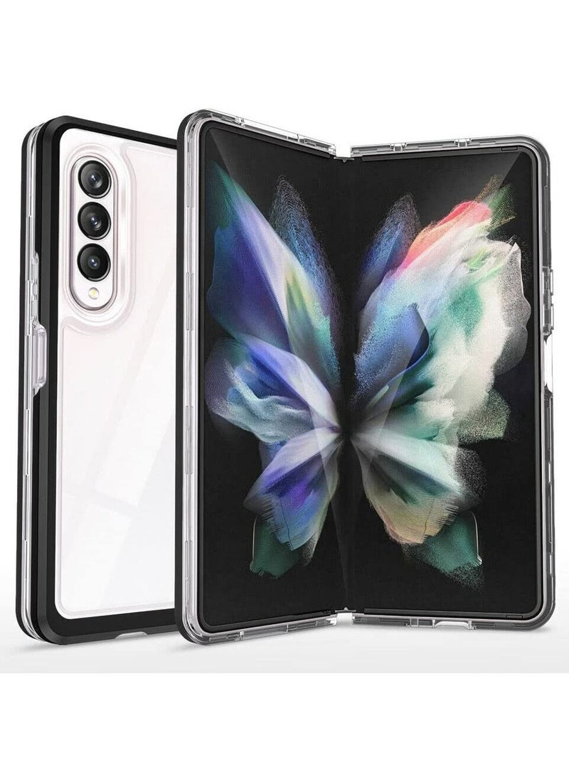 CATANES Samsung Galaxy Z Fold 3 Clear Hybrid Case Shockproof Soft TPU Cover with Anti-Drop Hard PC Bumper Black  - Image 1