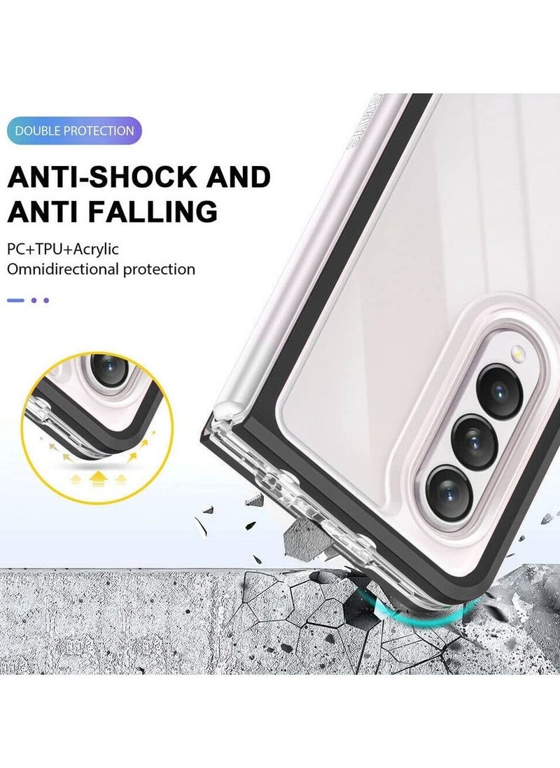 CATANES Samsung Galaxy Z Fold 3 Clear Hybrid Case Shockproof Soft TPU Cover with Anti-Drop Hard PC Bumper Black  - Image 3