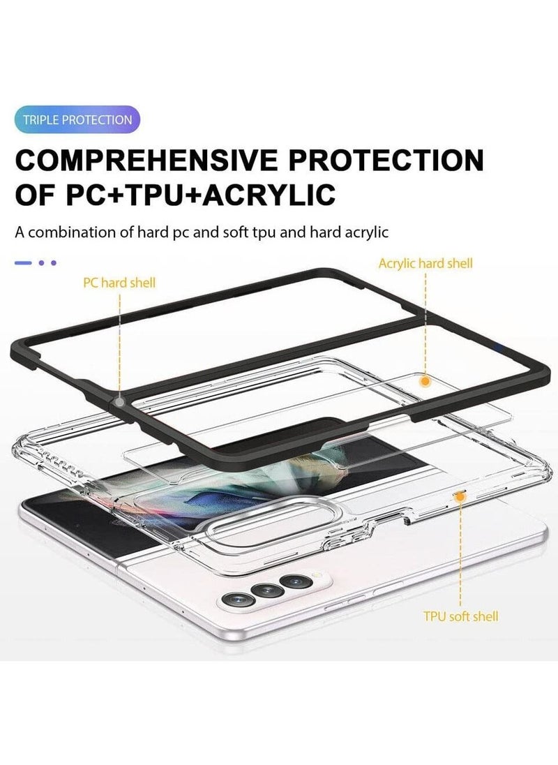 CATANES Samsung Galaxy Z Fold 3 Clear Hybrid Case Shockproof Soft TPU Cover with Anti-Drop Hard PC Bumper Black  - Image 2