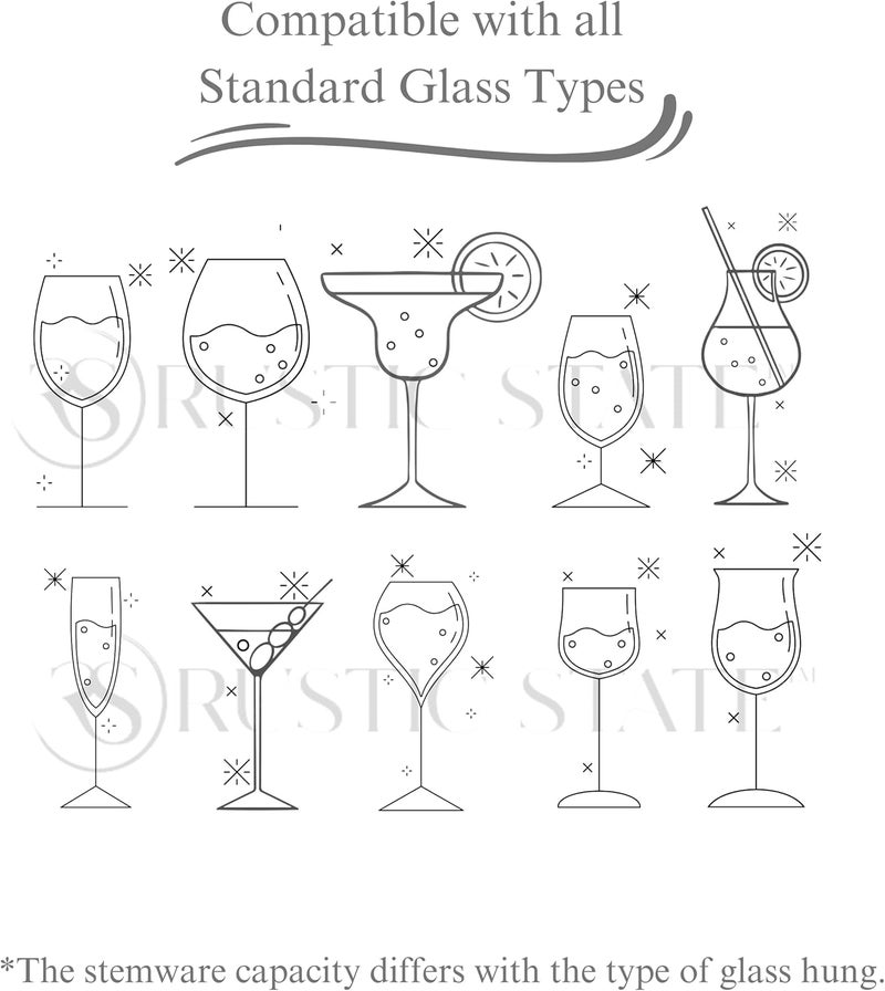 Rustic State Vigo 4 Sectional Adjustable Under Cabinet Mount Wood Stemware Rack Hanging Shelf Glassware Holder Bar Organizer with up to 12 Wine Glass Storage 12 Inch Deep Chestnut - Image 4