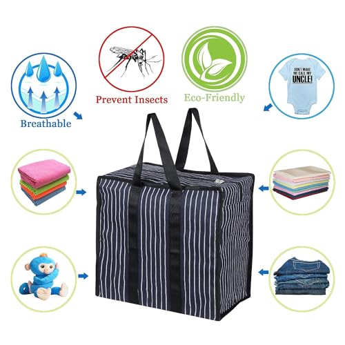SHIBUI Multipurpose Extra Large Big Heavy Duty Storage Organizer Reusable Canvas Shopper Bag With Strong Handles And Base Covers Zip (Pack Of 2, Navynavy Blue) - Image 5