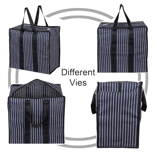 SHIBUI Multipurpose Extra Large Big Heavy Duty Storage Organizer Reusable Canvas Shopper Bag With Strong Handles And Base Covers Zip (Pack Of 2, Navynavy Blue) - Image 2