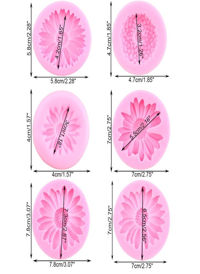 Mujiang Chrysanthemum Flower Silicone Mold Daisy Flower Fondant Molds Sunflower Fondant Molds For Cake Decoration Cupcake Topper Candy Polymer Clay Chocolate Gum Paste Set Of 6 - Image 4