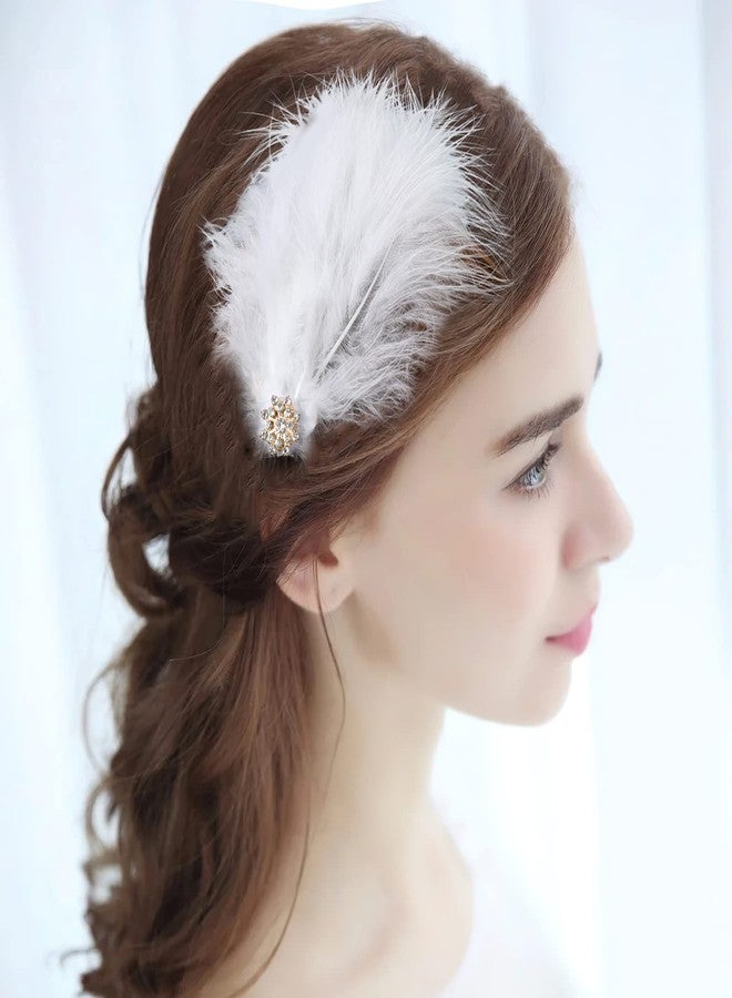 MWOOT 4Pcs White Feather Fascinators Hair Clips, Handmade Feather Headpiece Rhinestones Hair Clips, Barrettes Headpiece for Women and Girls, Party Hairpins Hair Accessory - Image 2