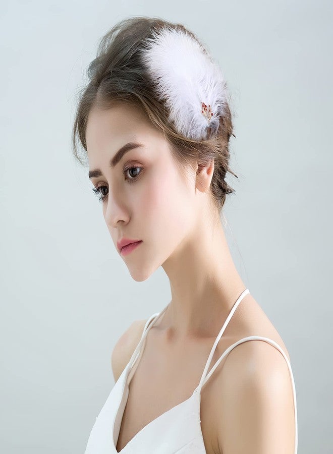 MWOOT 4Pcs White Feather Fascinators Hair Clips, Handmade Feather Headpiece Rhinestones Hair Clips, Barrettes Headpiece for Women and Girls, Party Hairpins Hair Accessory - Image 1
