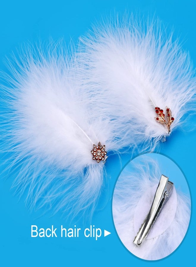 MWOOT 4Pcs White Feather Fascinators Hair Clips, Handmade Feather Headpiece Rhinestones Hair Clips, Barrettes Headpiece for Women and Girls, Party Hairpins Hair Accessory - Image 3