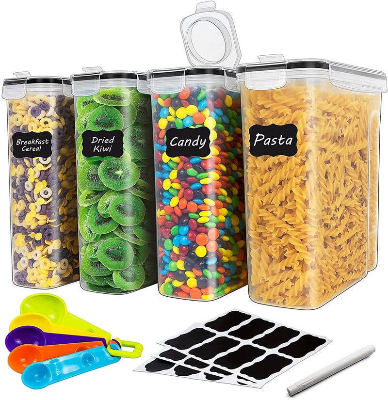 ميكسد مجموعة تخزين حاويات الحبوب الكبيرة للمخزن 4 عبوات حاويات بلاستيكية محكمة الإغلاق BPAF 4 لتر مع ملصقات أغطية