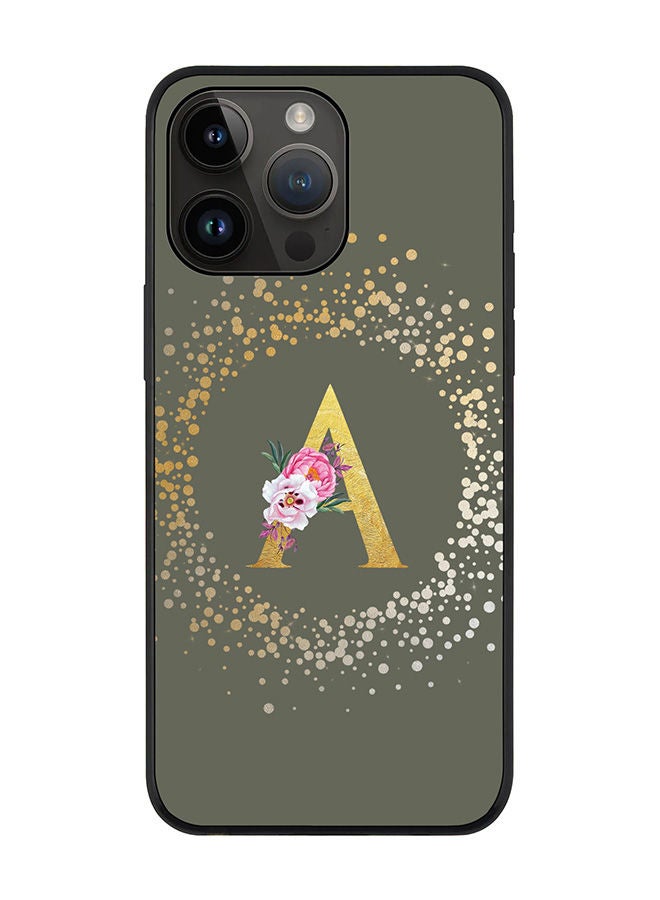 Stylizedd Rugged Black edge case for Apple iPhone 14 Pro Max Slim fit Soft Case Flexible Rubber Edges TPU Gel Thin Cover - Custom Monogram Initial Letter Floral Pattern Alphabet - A (Olive Green) - Image 1