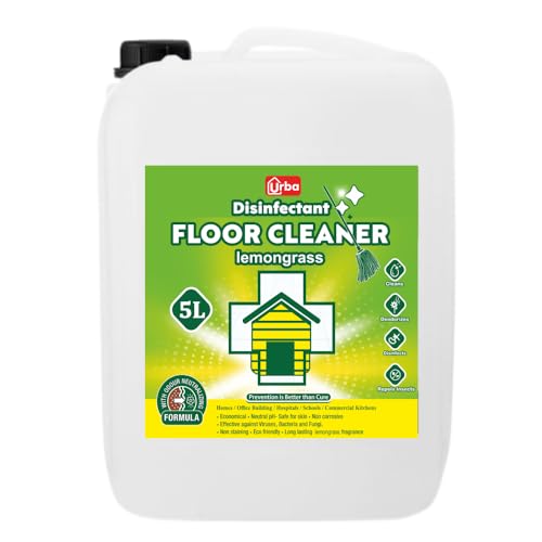 Urba Floor Cleaner Liquid - 5 Litres| Concentrated |Lemongrass Fragrance | Multi-Surface Cleaner | Bathroom Tile Cleaner| 99.99% Bacterial Production| Money saving Pack| 5L - Image 1