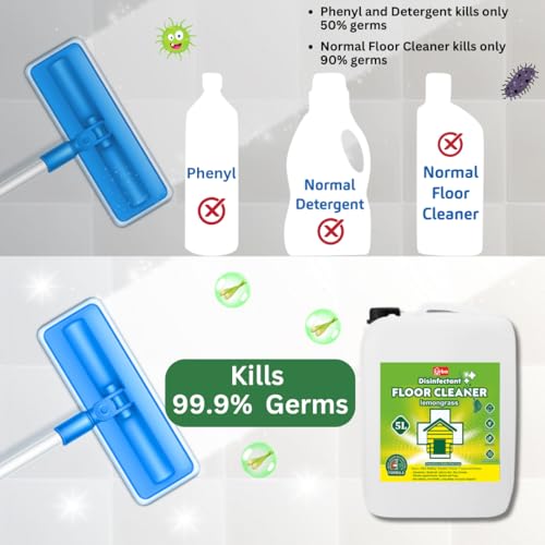 Urba Floor Cleaner Liquid - 5 Litres| Concentrated |Lemongrass Fragrance | Multi-Surface Cleaner | Bathroom Tile Cleaner| 99.99% Bacterial Production| Money saving Pack| 5L - Image 3