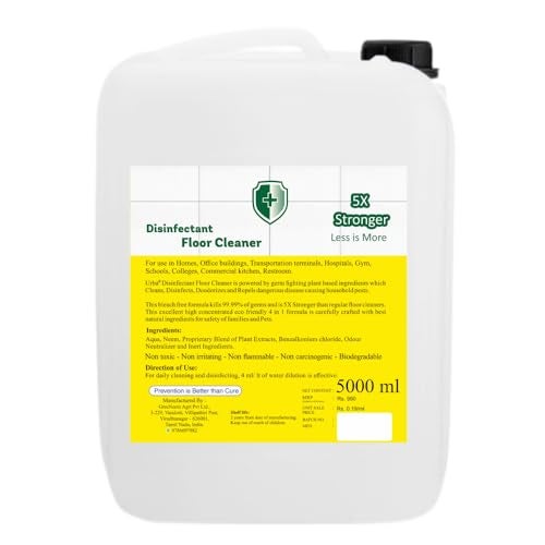Urba Floor Cleaner Liquid - 5 Litres| Concentrated |Lemongrass Fragrance | Multi-Surface Cleaner | Bathroom Tile Cleaner| 99.99% Bacterial Production| Money saving Pack| 5L - Image 2