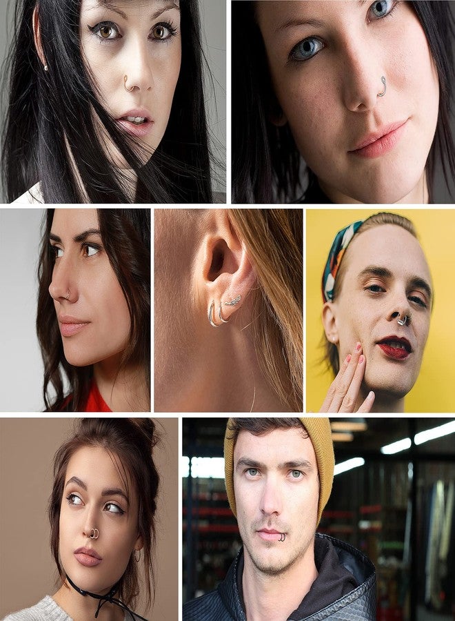 Yolev 9Pcs Fake Septum Piercings - Stainless Steel Double Hoop Nose Ring, Faux Septum Ring for Women - Image 5