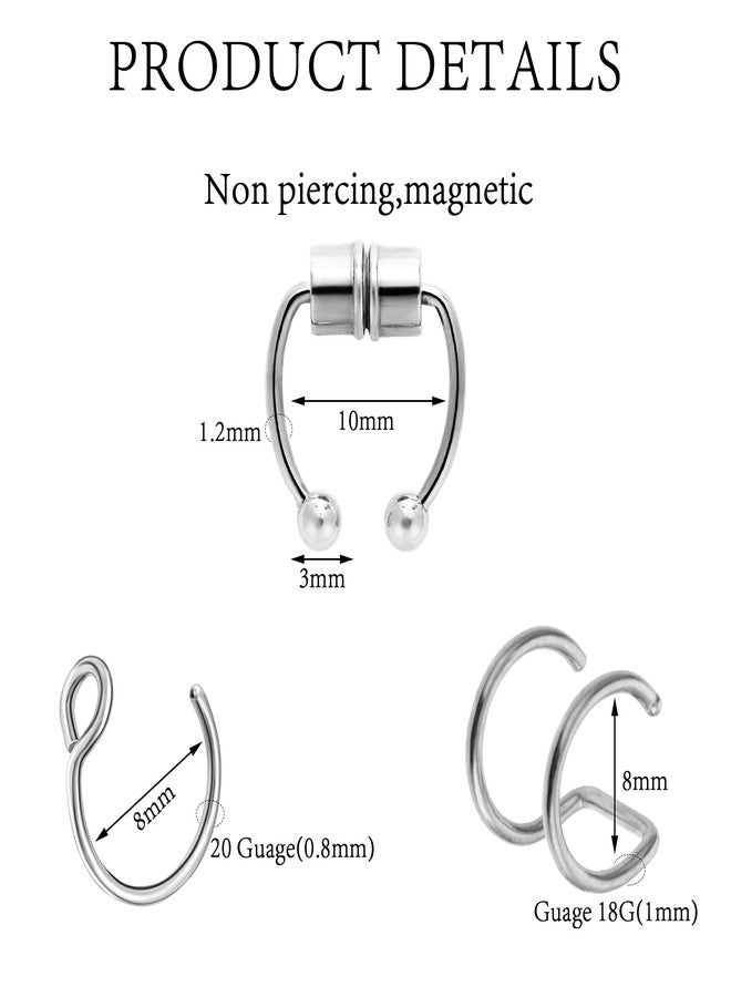 Yolev 9Pcs Fake Septum Piercings - Stainless Steel Double Hoop Nose Ring, Faux Septum Ring for Women - Image 2