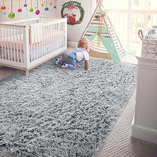 Andecor Soft Fluffy Bedroom Rugs, 4 x 6 Feet Indoor Shaggy Plush Area Rug for Boys Girls Kids Baby College Dorm Living Room Home Decor Floor Carpet, Grey - Image 2
