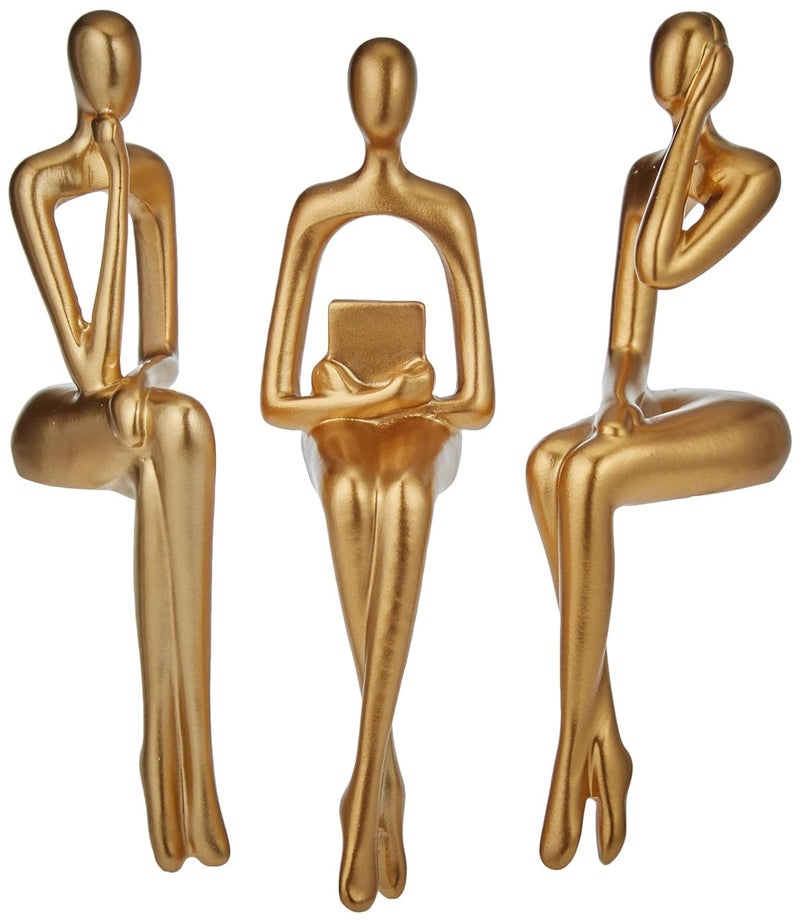 XINXUAN Gold Statue Home Decor  Modern Bookshelf  Desk Decor  3 Piece Set