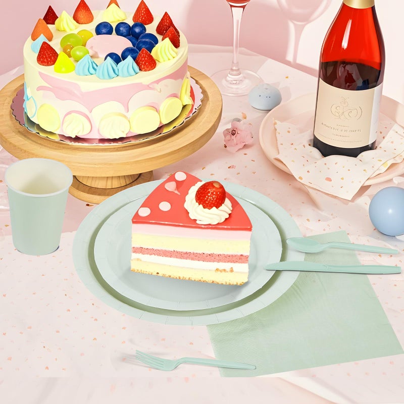 Ottin 168pcs Sage Green Paper Plates and Napkins Party Supplies Plastic Spoons Knives Forks Cup Disposable Decoration for Birthday Wedding Dinner Party Mother's Day Easter Garden - Image 4