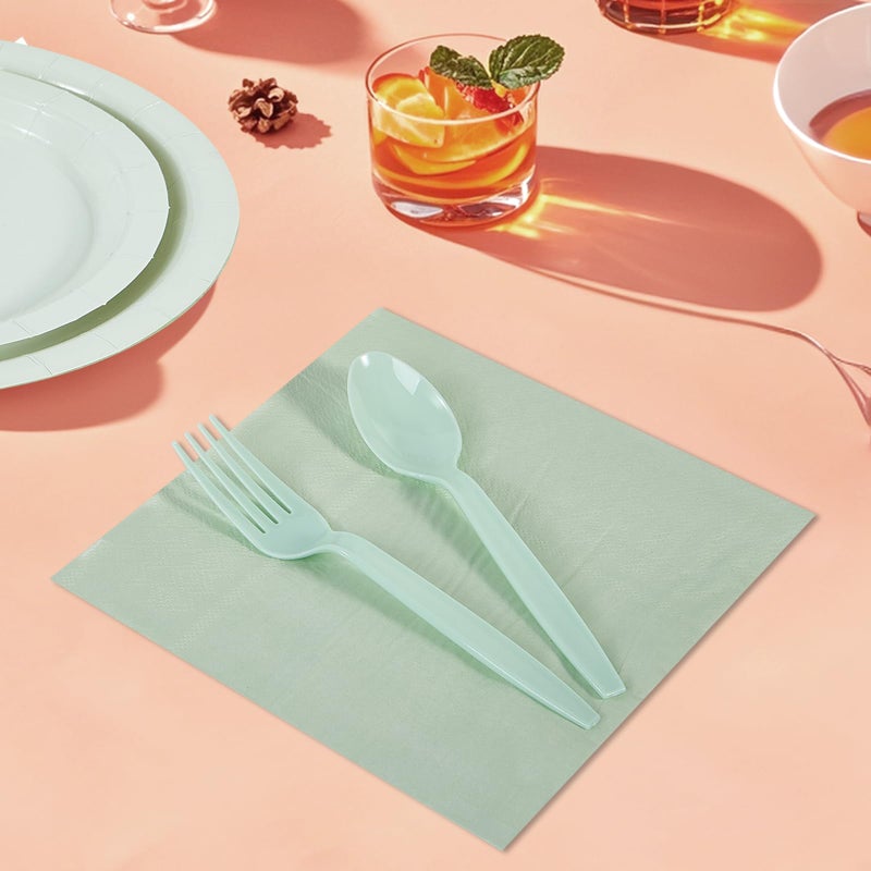 Ottin 168pcs Sage Green Paper Plates and Napkins Party Supplies Plastic Spoons Knives Forks Cup Disposable Decoration for Birthday Wedding Dinner Party Mother's Day Easter Garden - Image 3