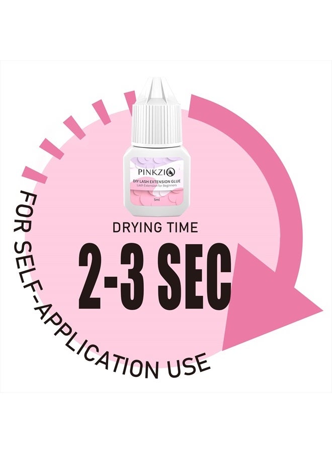 PINKZIO غراء تمديد الرموش DIY، لاصق حساس، رموش شفافة للتطبيق الذاتي في المنزل، تجفيف سريع خلال 2-3 ثواني للرموش المجمعة، 0.16 أونصة سائلة - Image 3