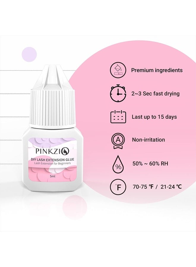 PINKZIO غراء تمديد الرموش DIY، لاصق حساس، رموش شفافة للتطبيق الذاتي في المنزل، تجفيف سريع خلال 2-3 ثواني للرموش المجمعة، 0.16 أونصة سائلة - Image 2