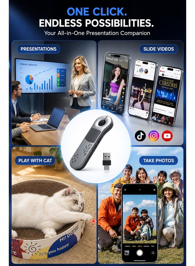 TP-BRIDGE 2.4GHz Wireless Presentation Remote Clicker with Air Mouse & Laser Pointer | USB PPT Presenter for PowerPoint, Keynote & Google Slides | PC, Laptop & Mac Compatible - Image 2