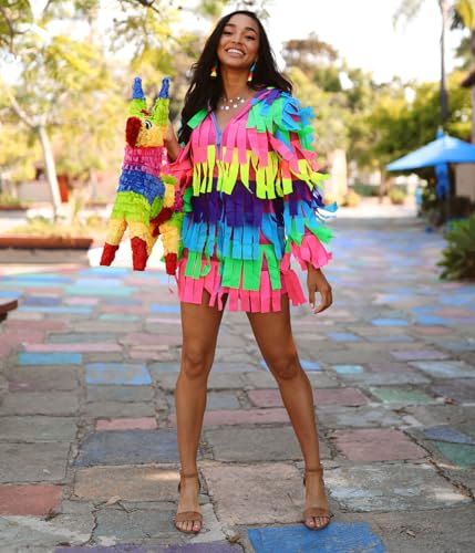 Tipsy Elves Halloween Costumes for Women Adult Hooded Long Sleeve Front Zipper Dress Womens Fun Costume Party Outfit - Fun and Cute Colorful Dress - Multicolored Pinata Costume Dress Size Large - Image 5